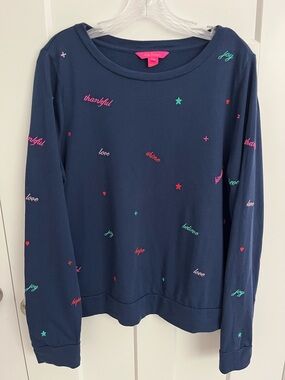 Lilly Pulitzer Rami Embroidered Sweatshirt Joy Love Hope Crewneck Size L Navy